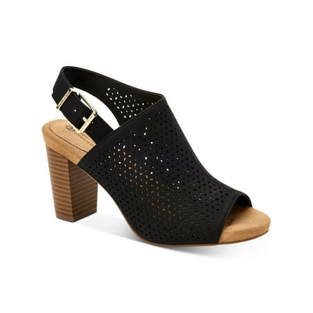 

GIANI BERNINI Womens Black Perforations Sling Strap Cushioned Adjustable Strap Jabril Almond Toe Block Heel Buckle Shootie 7.5 M