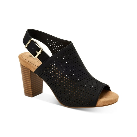 GIANI BERNINI Womens Black Perforations Sling Strap Cushioned Adjustable Strap Jabril Almond Toe Block Heel Buckle Shootie 9.5