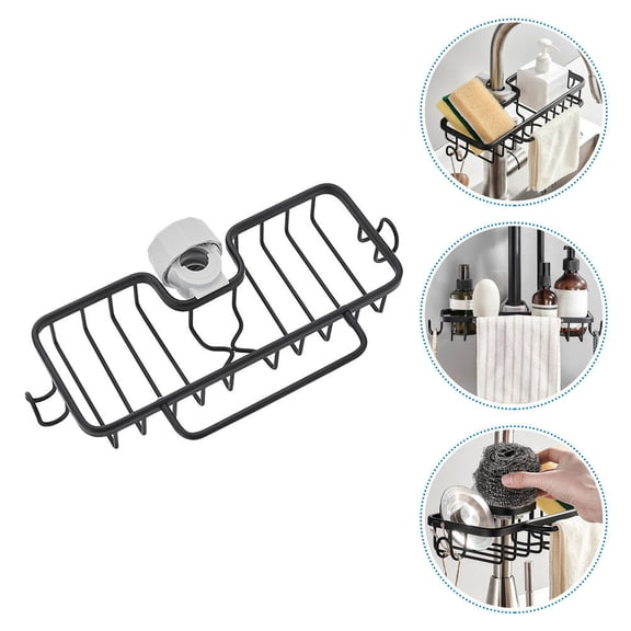 FENGGUIQU Black Space Aluminum Sink Drain Basket Rack for Faucet and Shower Rod
