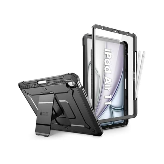 wonima88 for iPad Air 11 Inch Case 7th Generation M3 2025, [Built-in Screen Protector & Pencil Holder & Stand] Rugged Cover for iPad Air 7th/6th/5th/4th Gen (11/10.9 Inch, 2025/2024/2022/2020), Black