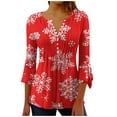 thumbnail image 1 of Timegard Plus Size Tops for Women Notched V Neck Button Christmas Day Print Ruffle 3/4 Sleeve Tunic Tops, 1 of 5