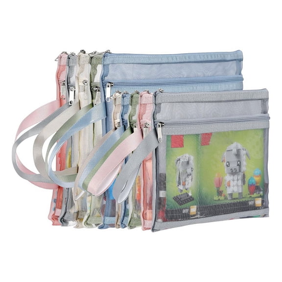 10 Pack Colored Double-Layer Mesh Zipper Pouch Bags, Building Block Sets Toy Storage & Organization 5Pcs A4 5Pcs A5