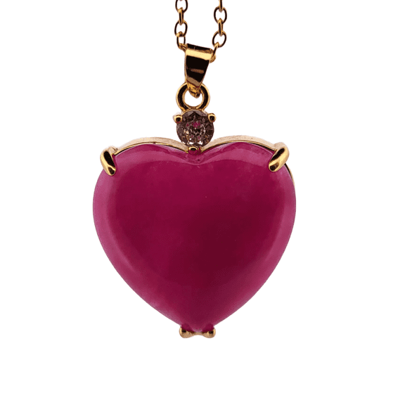 Pink Jade Heart Gold Necklace