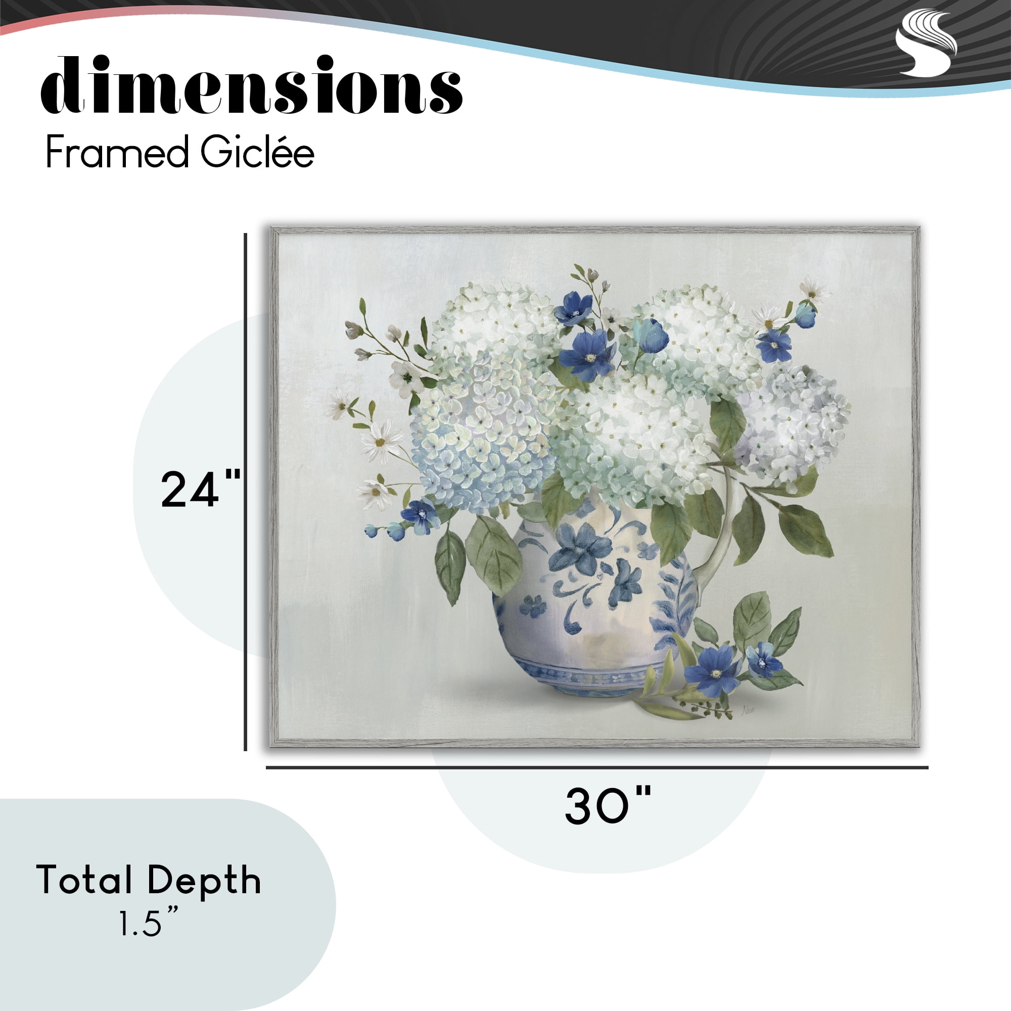 Stupell Industries Ivory & Blue Hydrangea Vase Gray Framed Giclee Art, design by Nan
