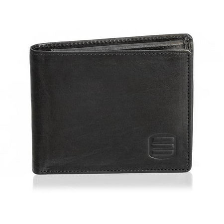 Suvelle W031BK Mens Slim Genuine Leather Bifold Wallet - Black ...