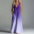 thumbnail image 6 of Guieoi Summer Dresses for Women under $10 Plus Size Flowy Buttoned Cotton-Linen Loose Pocket Sleeveless Printed Gradient Maxi Dress Purple M, 6 of 7