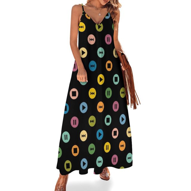 Vestido sin mangas con lunares (multicolor sobre negro) de Little Music Player Icons Vestido de mujer Ropa de mujer Vestido de verano para mujer