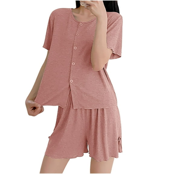 Censtreet Pajama Set for Women 2 Piece Lounge Set Short Sleeve Tops and Shorts Soft Sleepwear