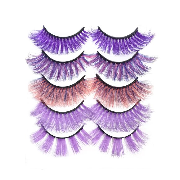 Pestañas postizas de colores Pestañas postizas de visón sintético 3D Herramientas de maquillaje para fiestas de Halloween esponjosas 17-20 mm 5 pares Paquete de pestañas rosas coloridas (púrpura)