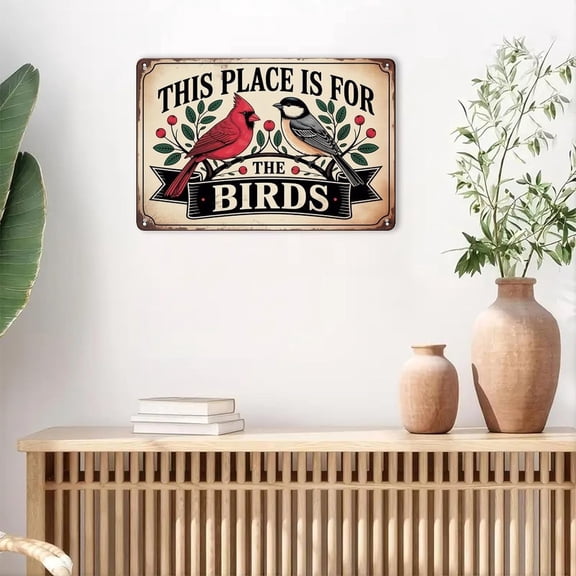 Vintage Birds Welcome Tin Sign, Metal Wall Decor for Garden Yard Porch Bar Home, 8 x 12 in