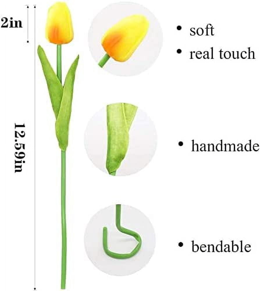 Morttic 24pcs Artificial Tulips Flowers Fake Faux PU Tulip Bouquet Real Touch Flowers Table Arrangement for Home Room Office Party Wedding Decoration (Red and Orange)