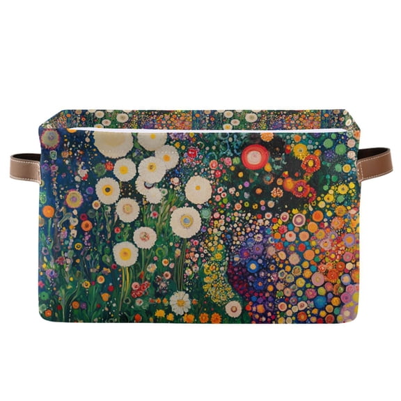 Yayeee Canvas Storage Basket with Handles for Shelves Fabric Bins Closet Organizer, White Floral Garden