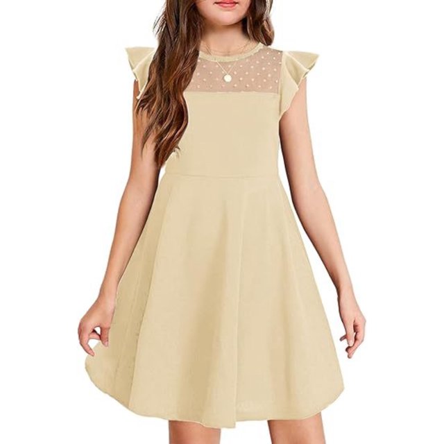 Robe Fille Été Manches à Volants en Maille Décontractée Robes de Fête avec Poches pour Enfants