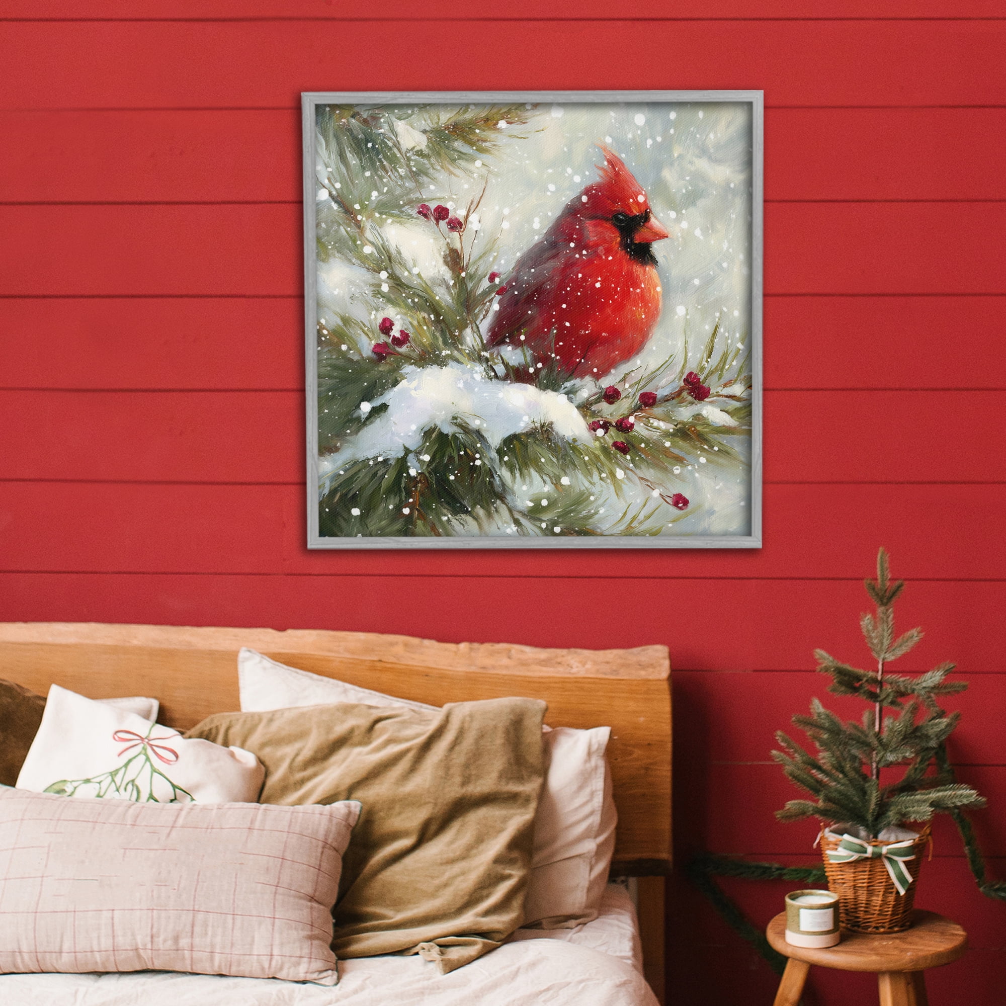 Stupell Industries Winter's Red Jewel Gray Framed Giclee Art, design by Tina LeCour