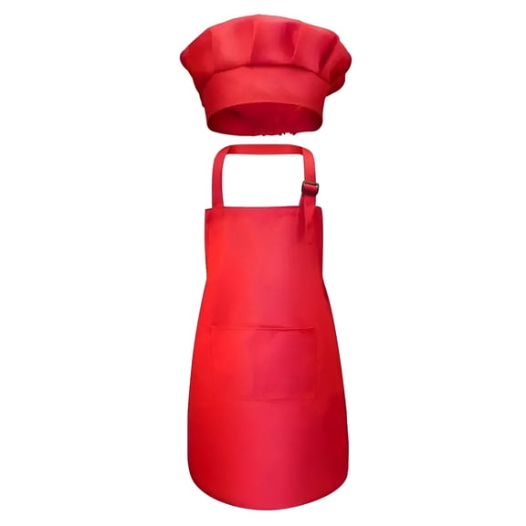 TELOLY Kids Apron and Chef Hat Set,Children's Adjustable Bib Apron with Pockets. Cute Boys Girls Kitchen Apron for Cooking,Baking,Painting Wear