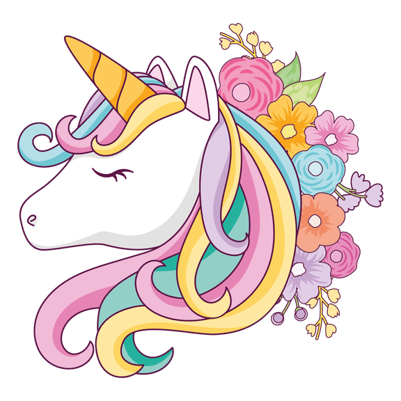 Home Art Vinyl Pony Head Flowers Decor Design Spiraling Horn Wall Art Decal - 25" x 25" Removable Kids Bedroom Living Room Sleeping Legendary Creature Unicorn Horse Adhesive Decoration Sticker