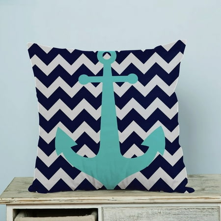 Gckg Navy Blue Chevron With Nautical Anchor Pillow Case Pillow