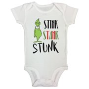 Kids Christmas Santa Onesie Toddler Shirt “Stink Stank Stunk” Funny Threadz Kids 24 Months Long, White