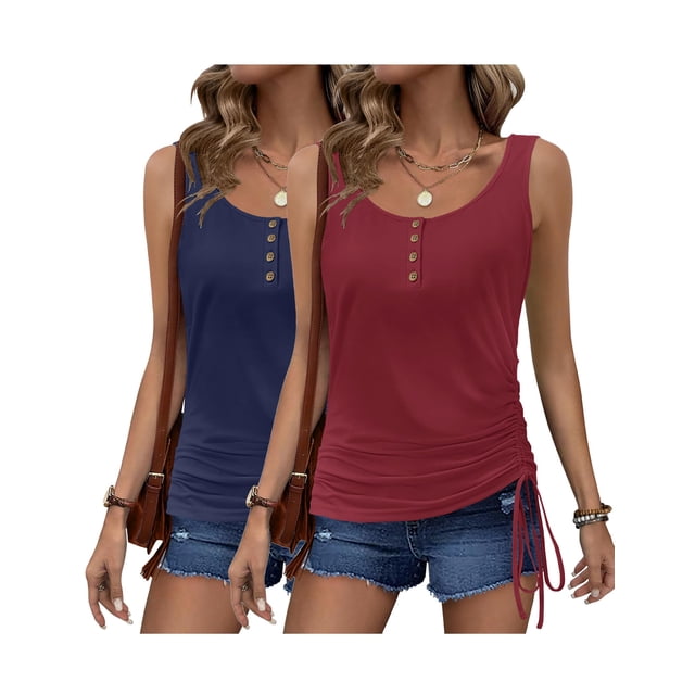 Camisetas sin mangas Zeagoo para mujer 2025 con cuello en U y fruncidas laterales, paquete de 2