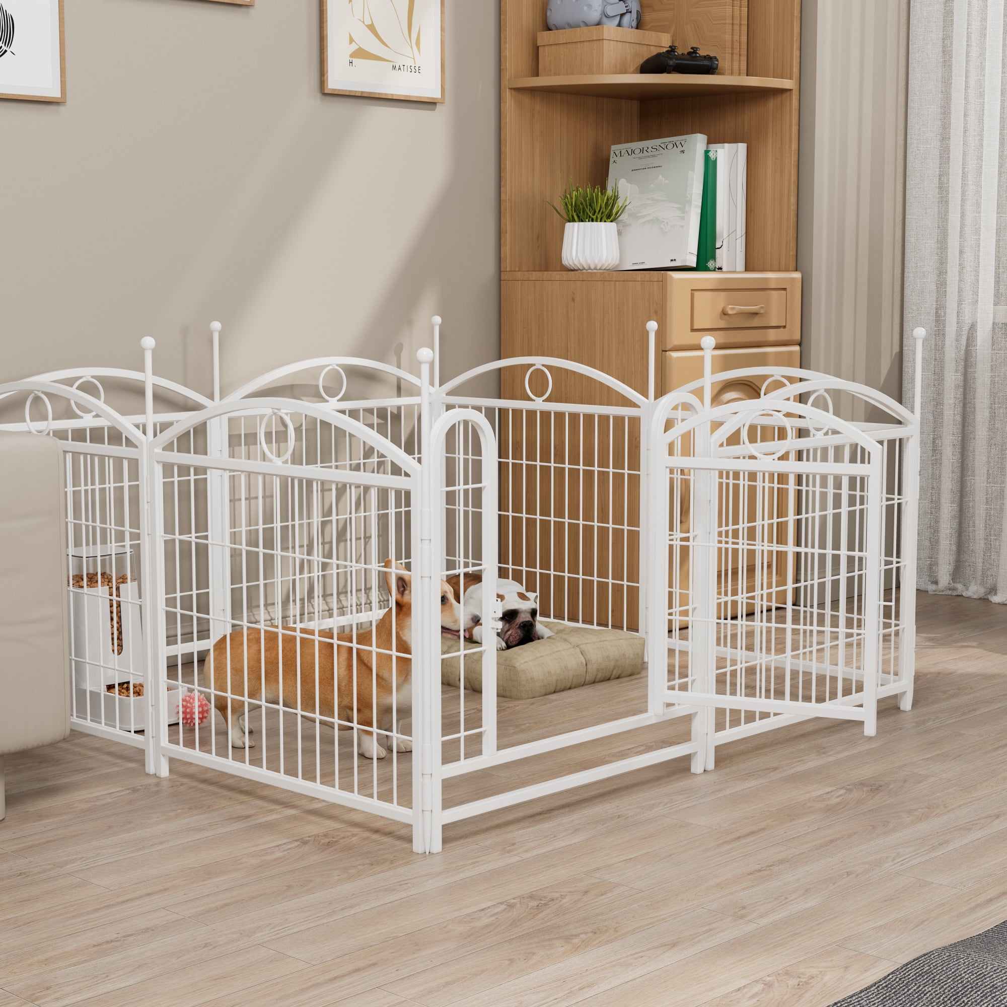 Jopath 24" 8 Panels Metal Dog Pen, Pet Dog Fence Outdoor Foldable Exercise Pen Heavy Duty Dog Fence Puppy Pen with Doors for Large Medium Small Dogs White
