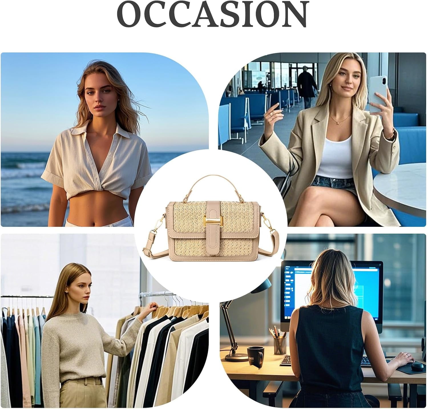 CAILDANL Straw Crossbody Bags for Women Summer Straw Clutch Bag Woven Beach Purse Vacation Handbags