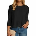 thumbnail image 2 of eczipvz Womens Casual Tops 3/4 Sleeve T-Shirts Round Neck Cute Tunic Tops Basic Tees Blouses Loose Fit Pullover(Black,XL), 2 of 6
