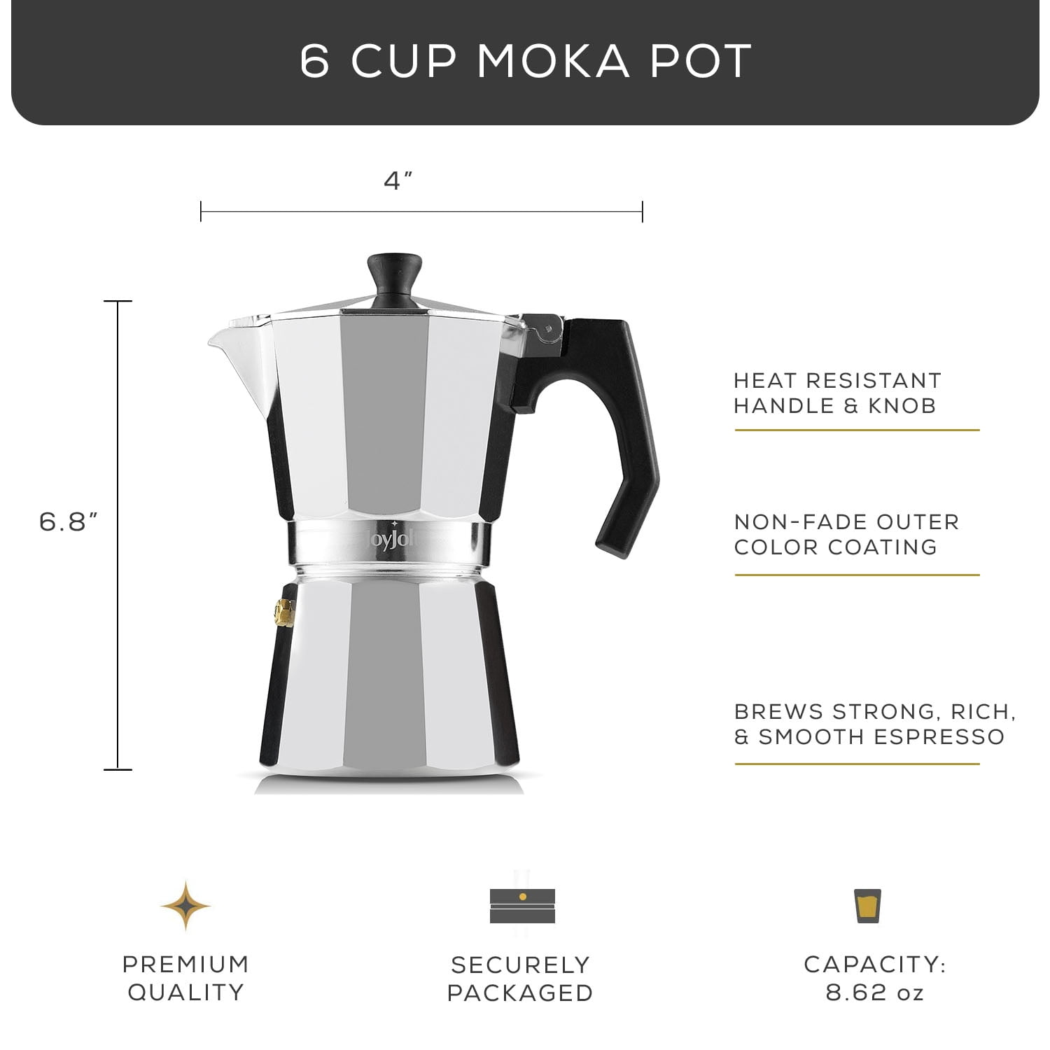 Italian Moka Pot 6 Cup Stovetop Aluminum Espresso Maker - Silver, 8.62 oz -  Fred Meyer