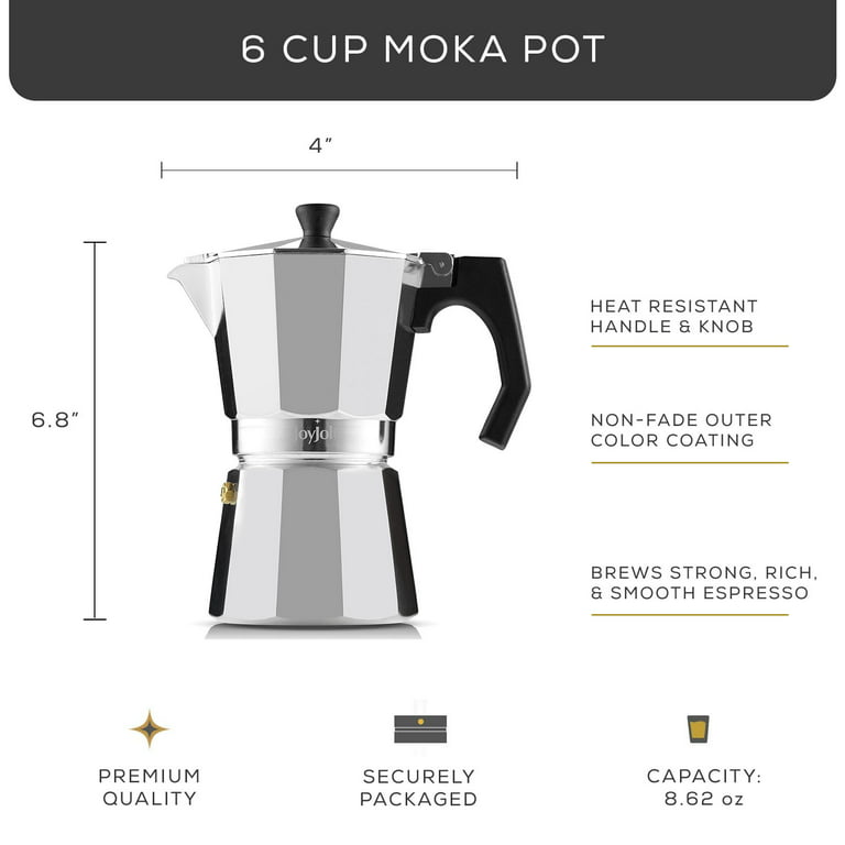 JoyJolt Italian Moka Pot 6-Cup Stovetop Aluminum Espresso Maker, Blue