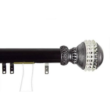 Rear Slider Rod - Elite Black 84 to 156 Inch Decorative Traverse Rod w/ Sliders Gemstone Finial