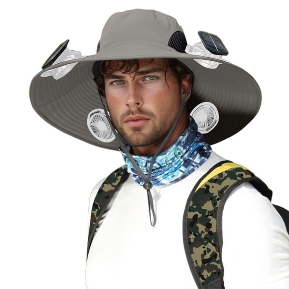 SUYIDA USB Charging Solar Hat with Detachable Fan Large Brim Summer Outdoor Sun Hat for Men Hiking Fishing Gear Three Fan Version