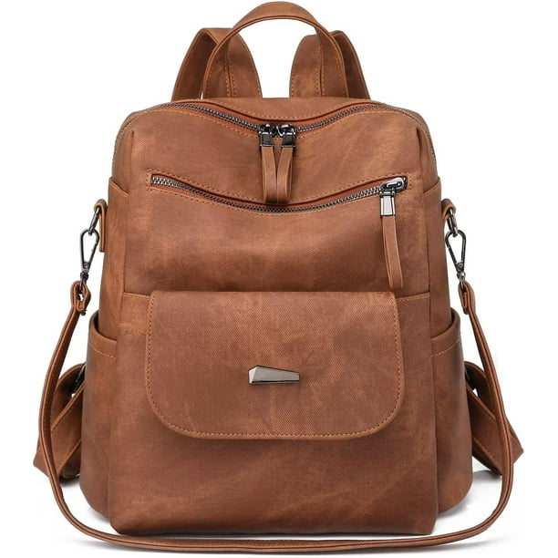 PU Leather Backpack Purse for Women Fashion Multipurpose Design Handbag  Ladies Shoulder Bags Travel Backpack Brown