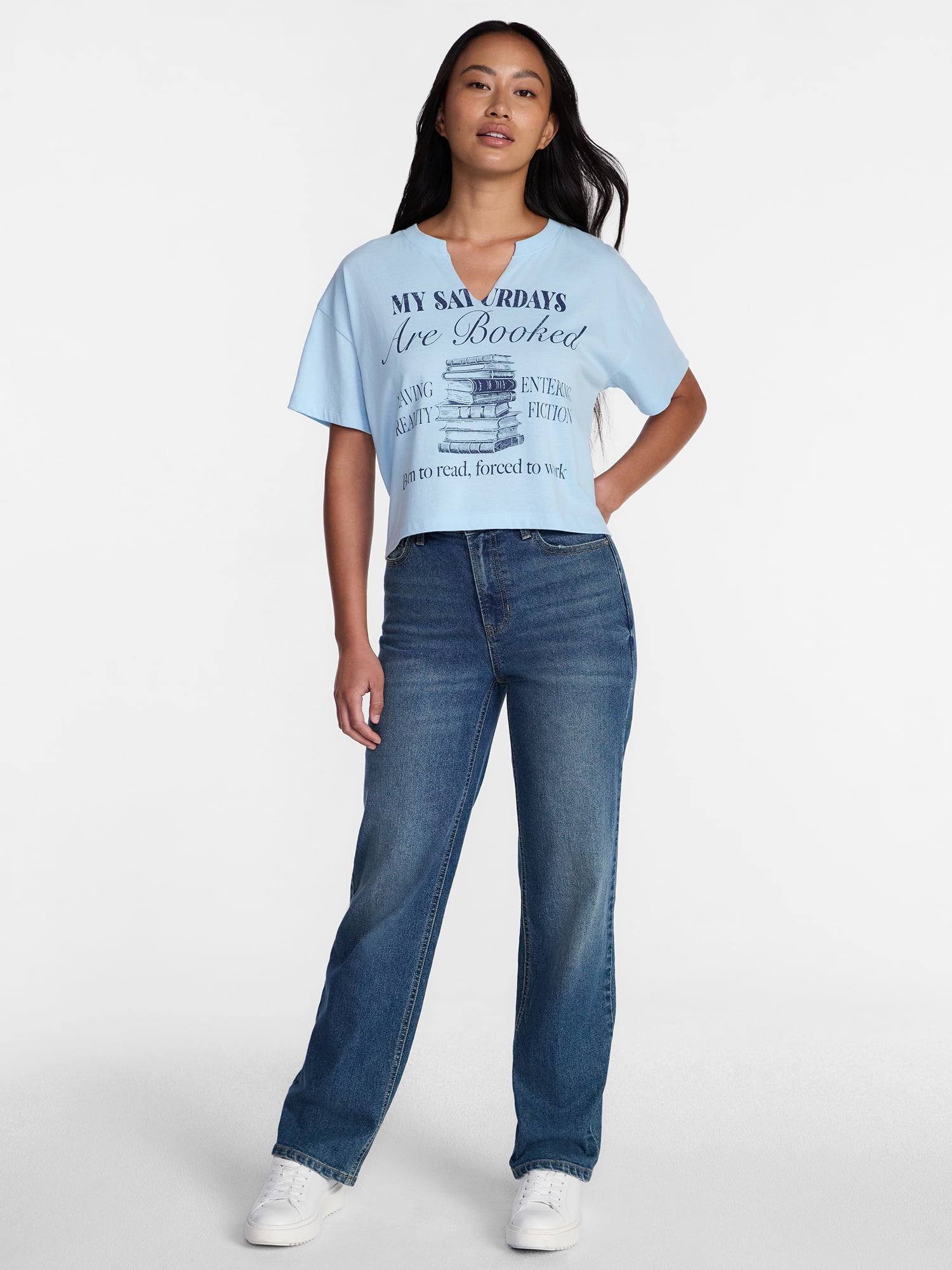 Booked Saturdays Women's Graphic Tee with Short Sleeves, Sizes XXS-XXL