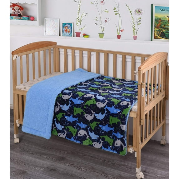 Kids Baby Toddler Super Soft and Cozy Blanket, 40" x 50", Blue Green Plush Sherpa backing Blanket for Boys Kids Toddlers, Blue Green Sharks design blanket, Quality material Kids Blanket Throw