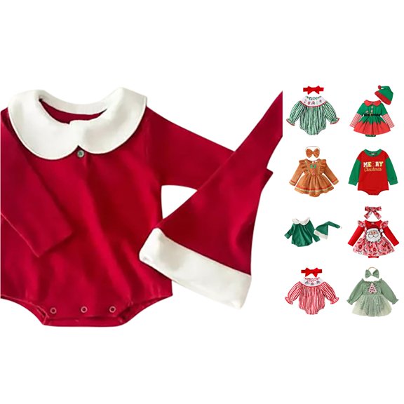 AWZXDE Toddlers Girl Dress Long Sleeve Christmas Outfit Set With Matching Festive Hat For Holiday Party Events g-Red - 6-12 Months