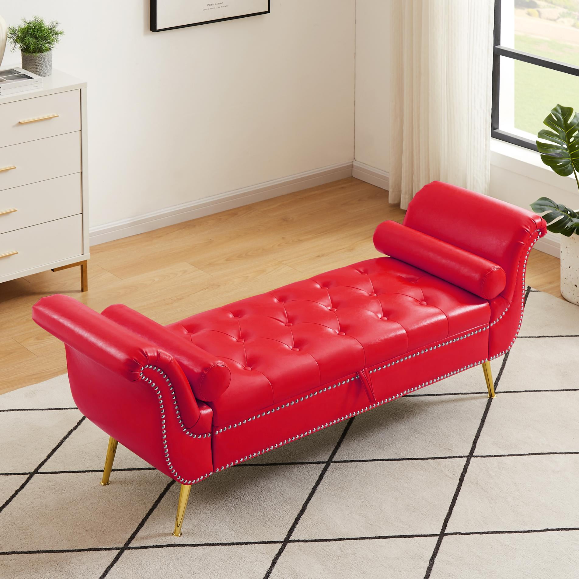 End of Bed Bench with Storage, Upholstered PU Leather Ottoman Bench
