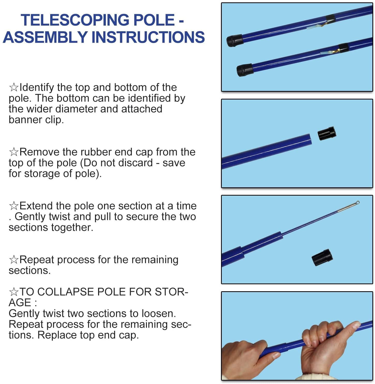Anley 10Ft Telescopic Flagpole - Fiberglass Outdoor Telescoping Flag Pole (Blue)