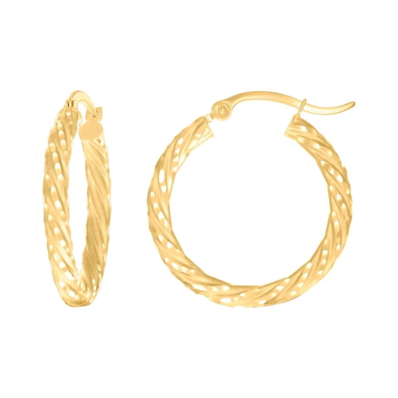 10k Yellow Gold Womens Sparkle-Cut Spotted Patterned Fancy Hoop Earrings 25x3mm Wide Hoop Earring for Women