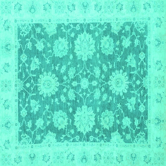 Ahgly Company Indoor Square Oriental Turquoise Blue Traditional Area Rugs, 7' Square