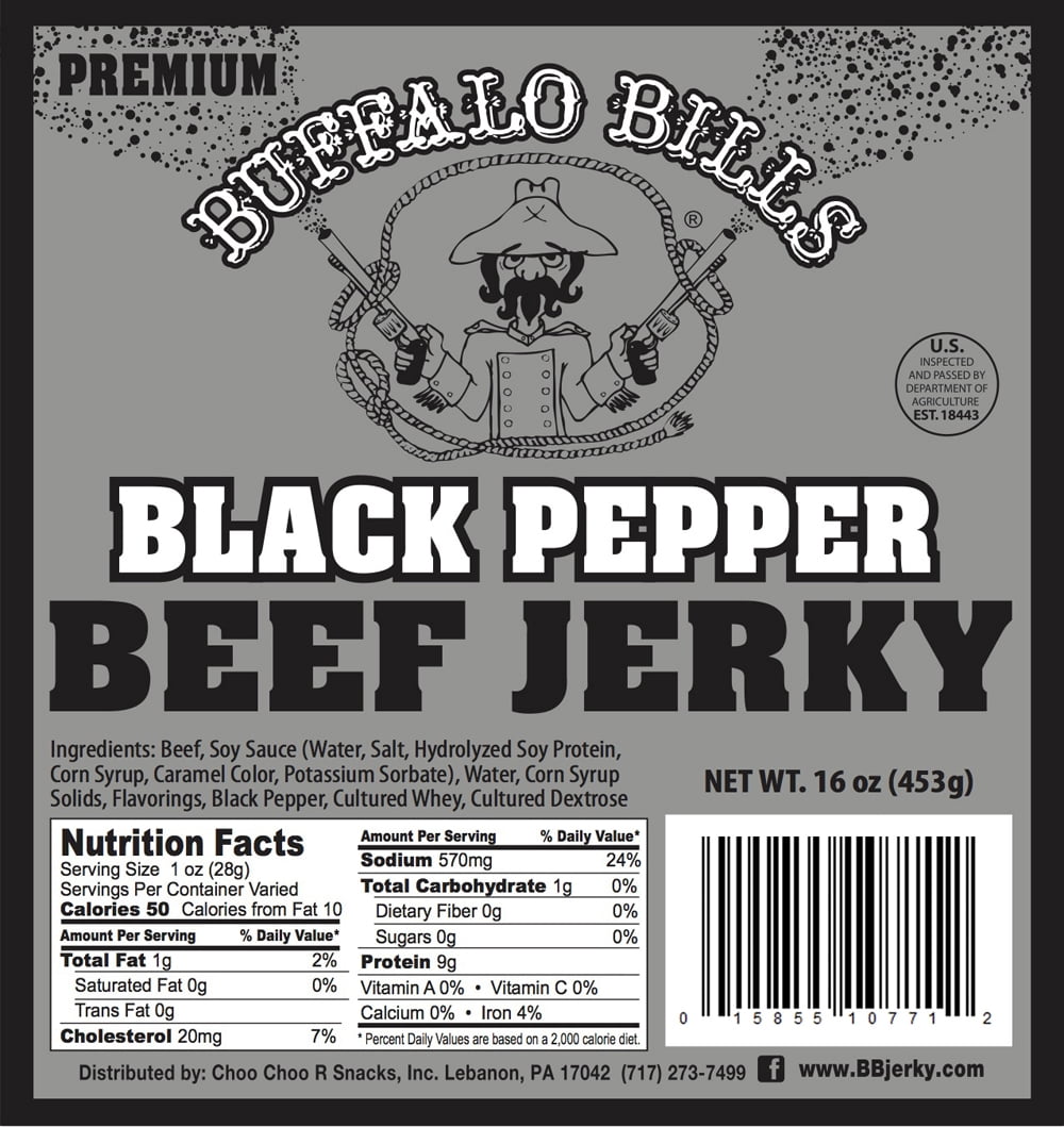 Buffalo Bills 16oz Premium Black Pepper Beef Jerky Pieces (black pepper jerky in random size pieces)