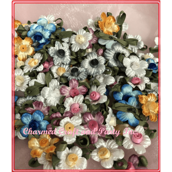 Charmed 100 Polyester 5 Petals Flower 3/4" Applique Sewing Bow Craft Mix Color 
