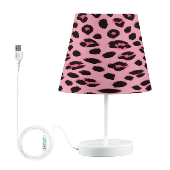 Ryvnso LED Bedside Table Lamp Pink Leopard Bedroom Desk Lamps Nightstand Lampshade M