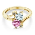 thumbnail image 2 of Gem Stone King 10K Yellow Gold Diamond Accent Ring Heart Shape Aquamarine Pink Moissanite (1.56 Cttw), 2 of 3