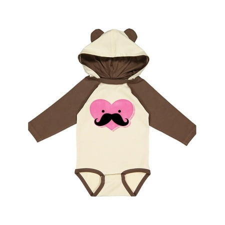 

Inktastic Kawaii Mustache Heart Gift Baby Girl Long Sleeve Bodysuit