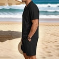 thumbnail image 4 of Fwqbns Men's Summer Casual Loose Fit Elastic Waist Shorts and Short Sleeve Button Up Shirt Set with Pockets, Breathable Solid Color Outfit Black, 4 of 6