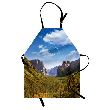 Yosemite Apron Yosemite El Capitan and Half Dome in California National Parks US Summertime View, Unisex Kitchen Bib Apron with Adjustable Neck for Cooking Baking Gardening, Green Blue, by