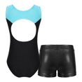 thumbnail image 2 of YUUMIN Kids Girls 2 Piece Gymnastics Outfits Sleeveless Ballet Dance Leotard with Shorts Set Blue Green&Black 8, 2 of 7