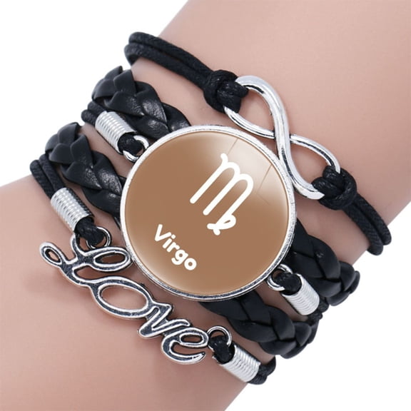 Uijokdef Adjustable Multilayer Leather Signs Of The Zodiac Bracelet