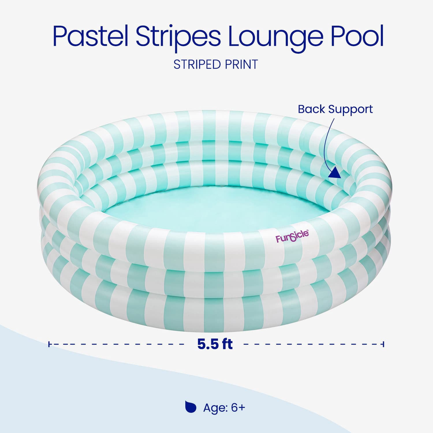 Funsicle Pastel Stripes Inflatable Pool For Kids & Adults, 5.5' x 18", Age 6 and up