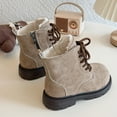 thumbnail image 5 of Dakaela 3-12Y Toddler Boys Girls Work Boots Suede Furry Lined Combat Ankle Booties Lace up Side Zipper Hiking Walking Shoes Khaki, 5 of 8