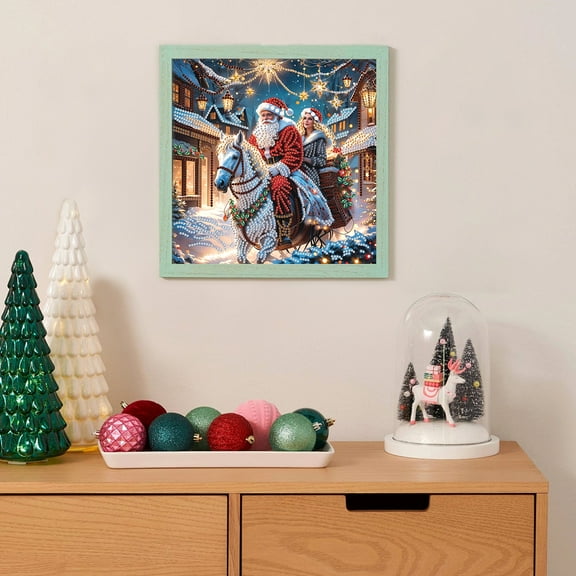 Diamond Art Painting Kit, Santa Claus on Horseback DIY 5D Diamond Art Adult Set Mosaic Crafts for Home, Office Wall Decoration, Christmas Gift